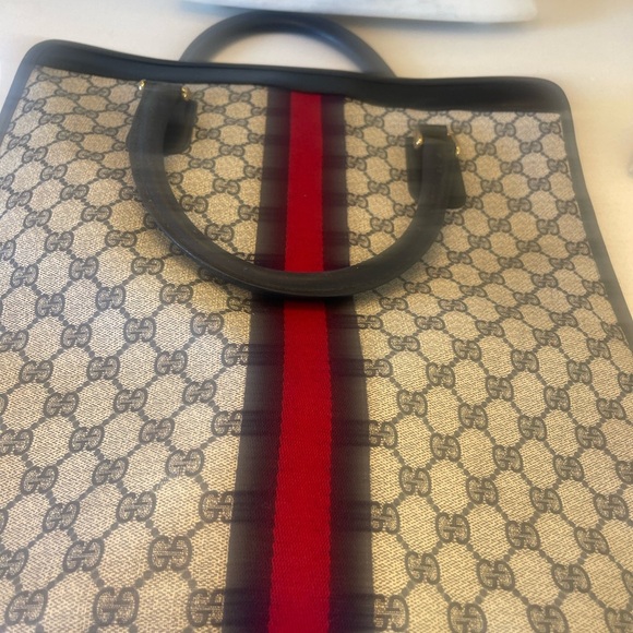 GUGGI MONOGRAM GG LARGE SHOPPER TOTE! Navy red! STUNNING!!!! - Picture 11 of 14